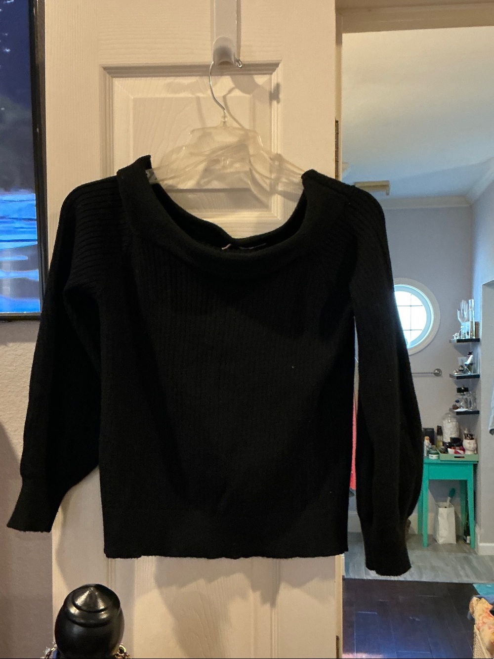Off-the-Shoulder Ribbed Black Sweater